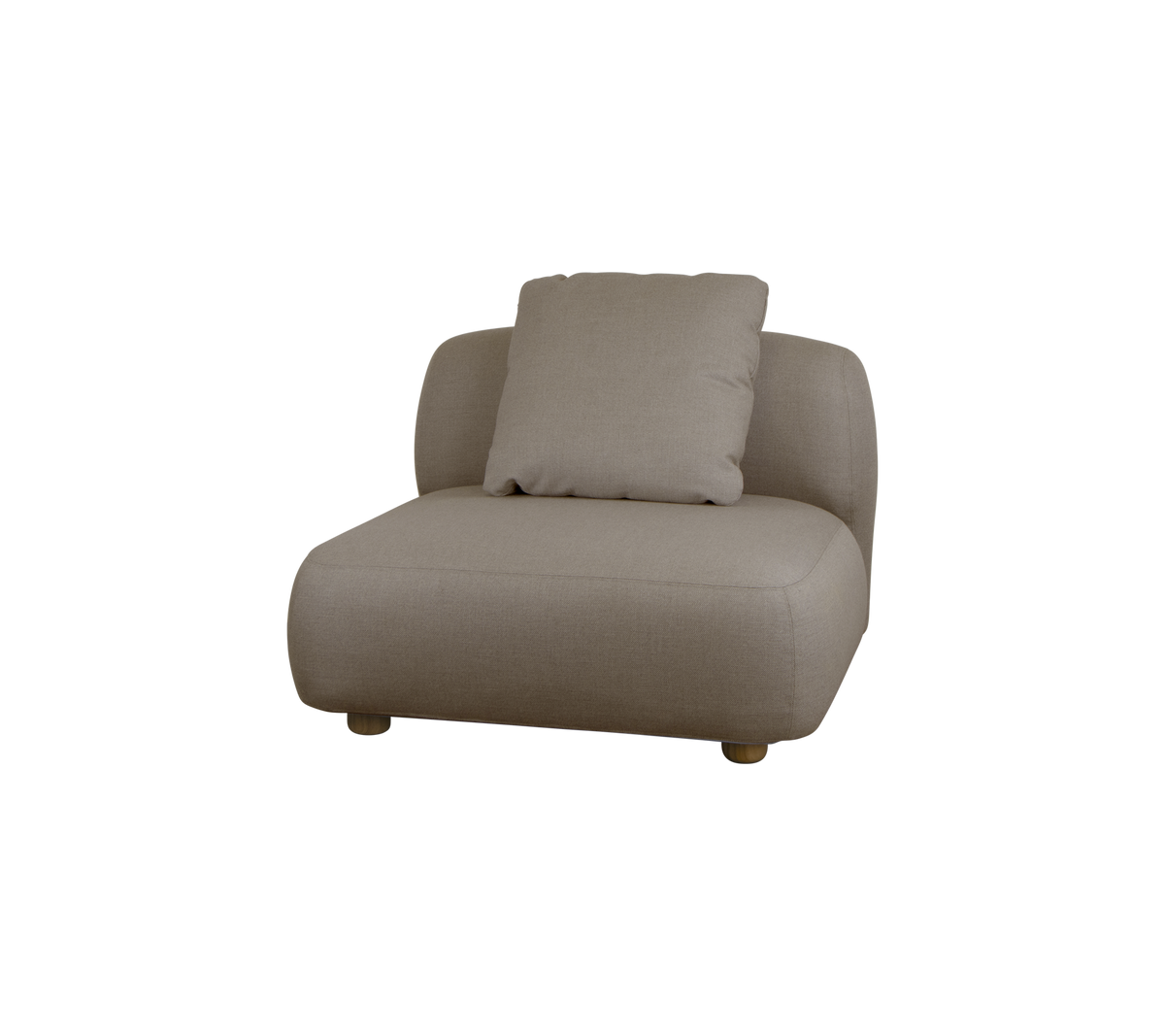 Silla beige cómoda con un cojín de respaldo suave y bordes redondeados, adecuada para sentarse relajadamente en varios entornos.