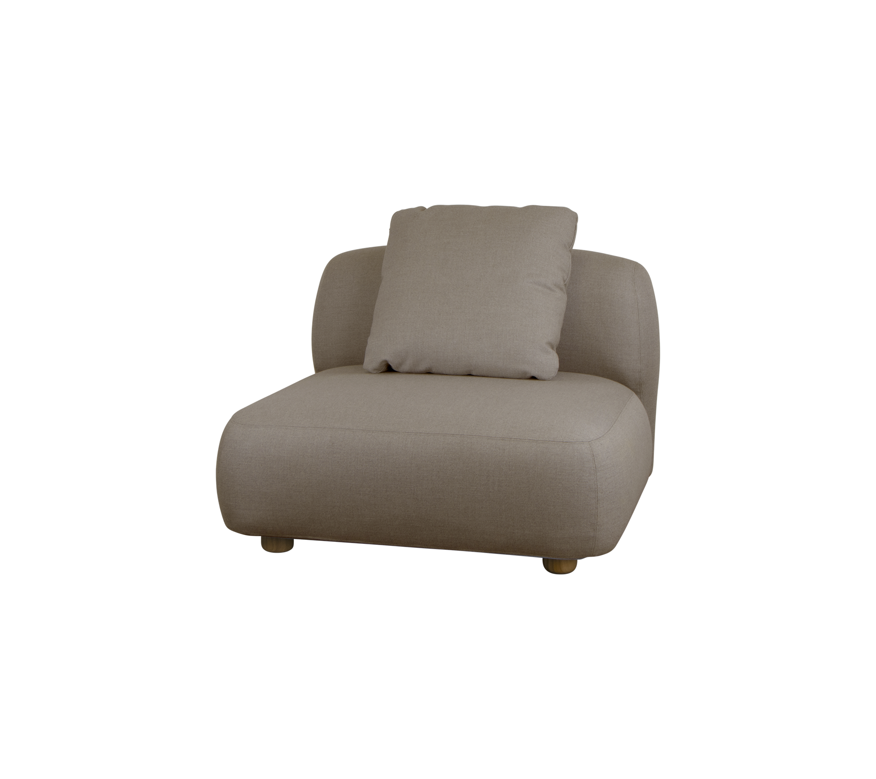 Silla beige cómoda con un cojín de respaldo suave y bordes redondeados, adecuada para sentarse relajadamente en varios entornos.