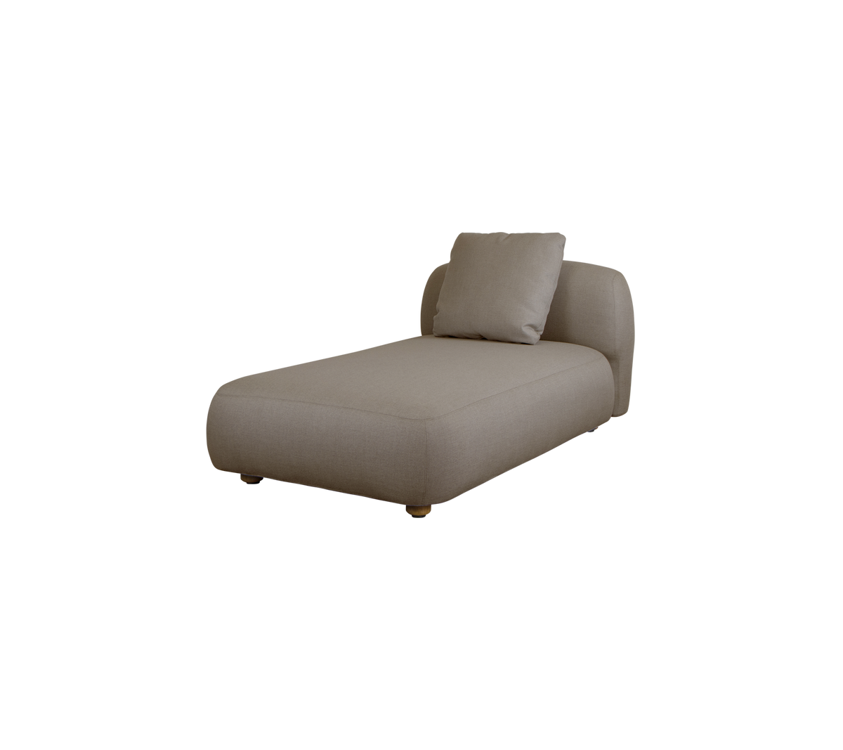 Chaise longue contemporánea en una tela neutra, con un diseño elegante y minimalista y un cojín acolchado para mayor comodidad.