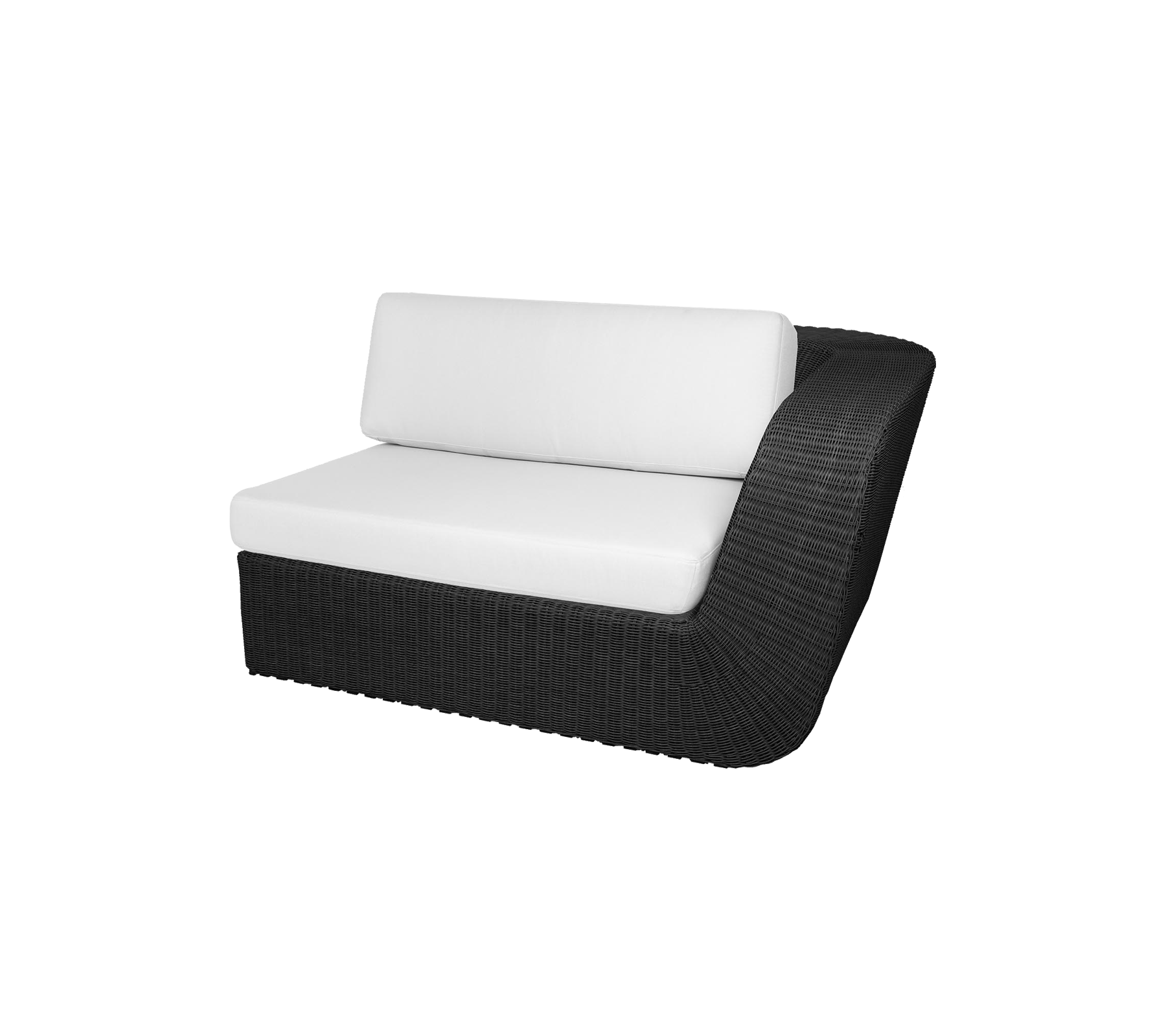 Asientos contemporáneos con un elegante marco negro y cómodos cojines blancos, diseñados para la comodidad y el estilo.