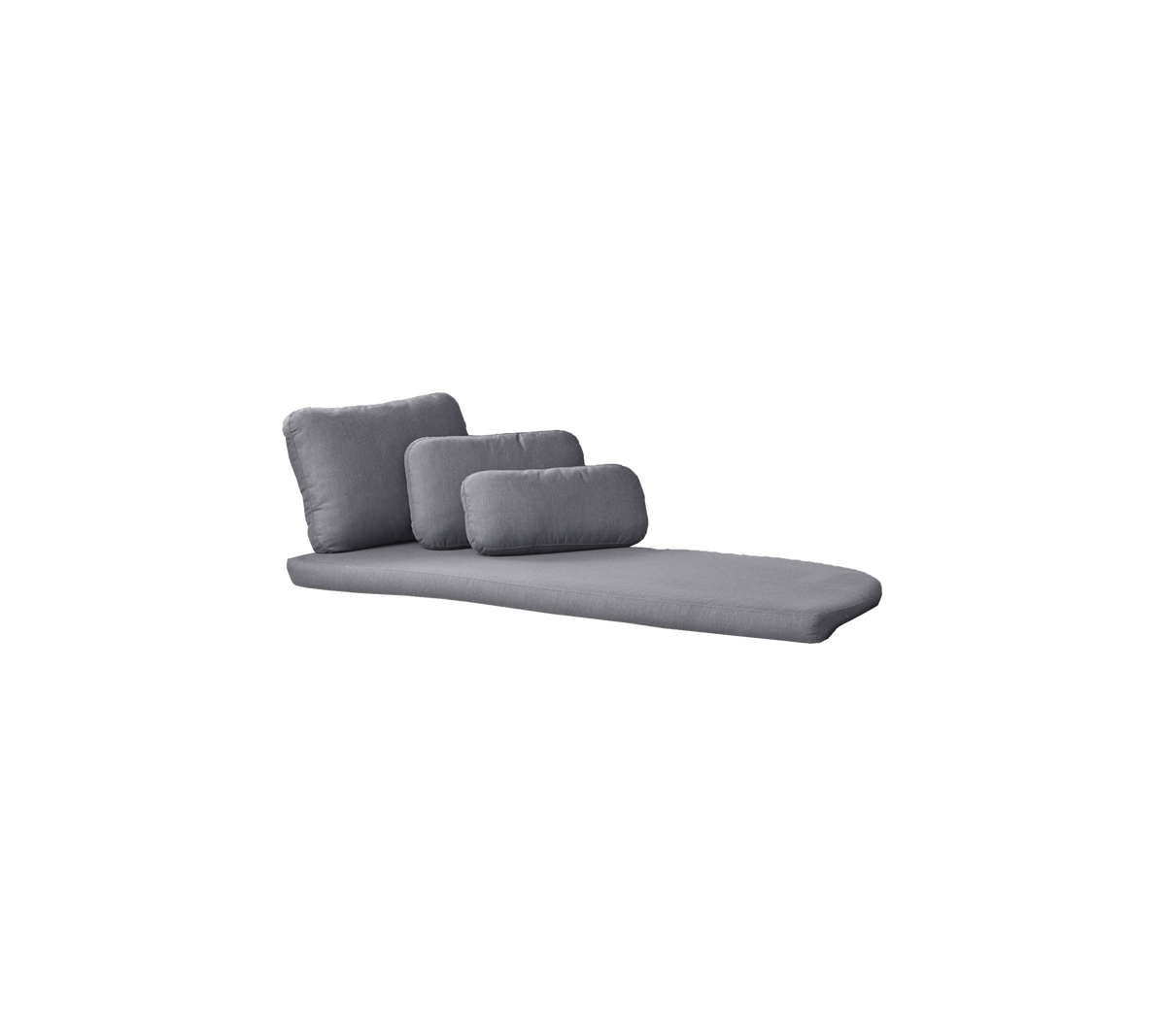 Sofá chaise longue moderno en gris con tres cojines suaves, que ofrece un diseño elegante y cómodo para la relajación.