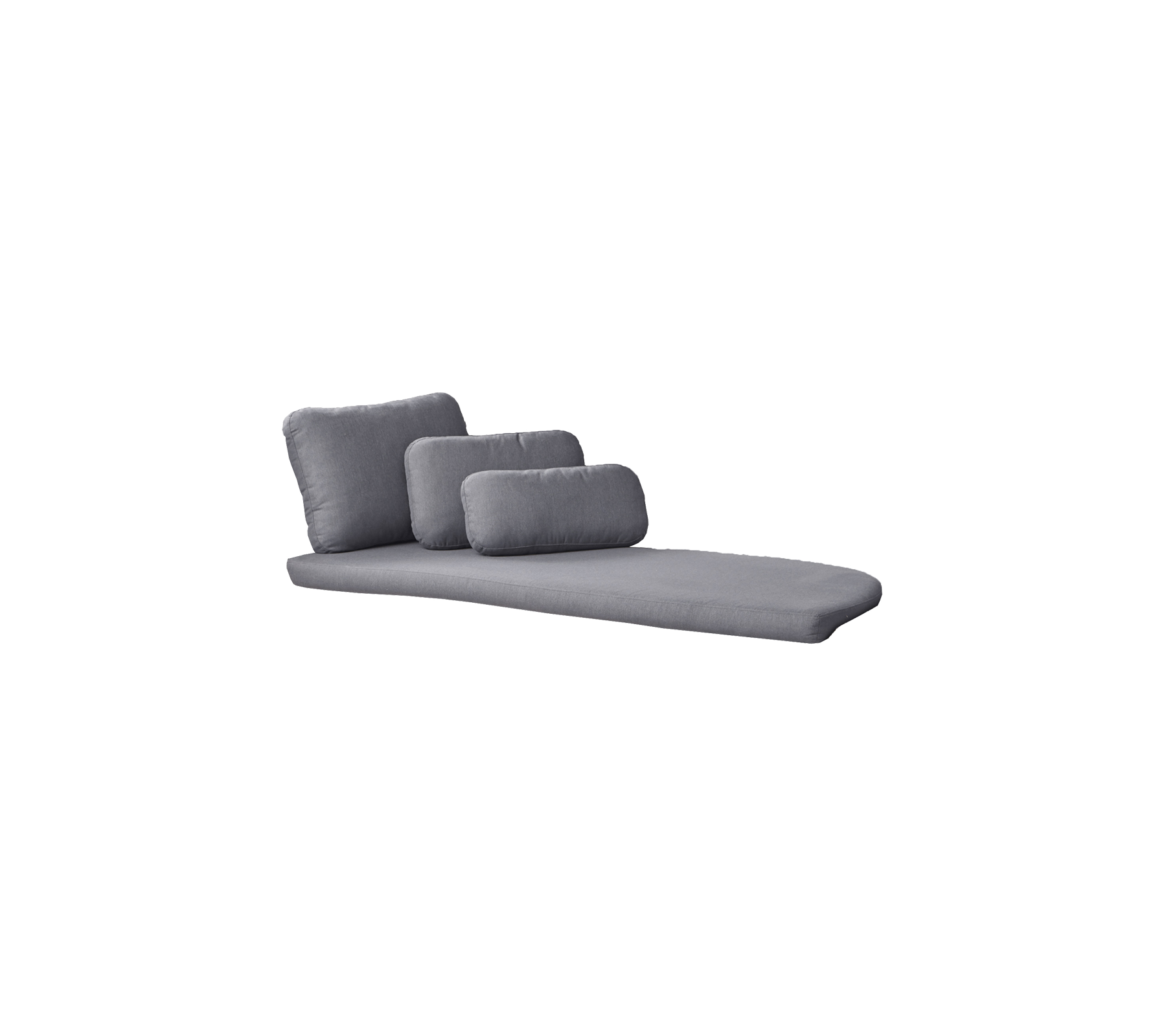 Sofá chaise longue moderno en gris con tres cojines suaves, que ofrece un diseño elegante y cómodo para la relajación.