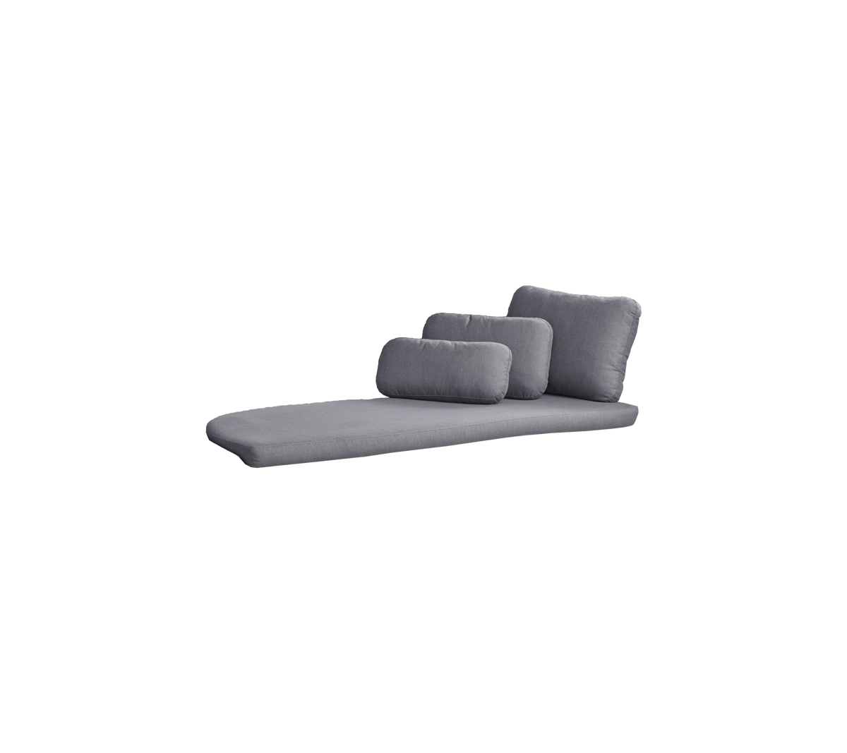 Una silla lounge gris moderna y elegante con tres cojines suaves de diferentes tamaños para mayor comodidad y estilo.