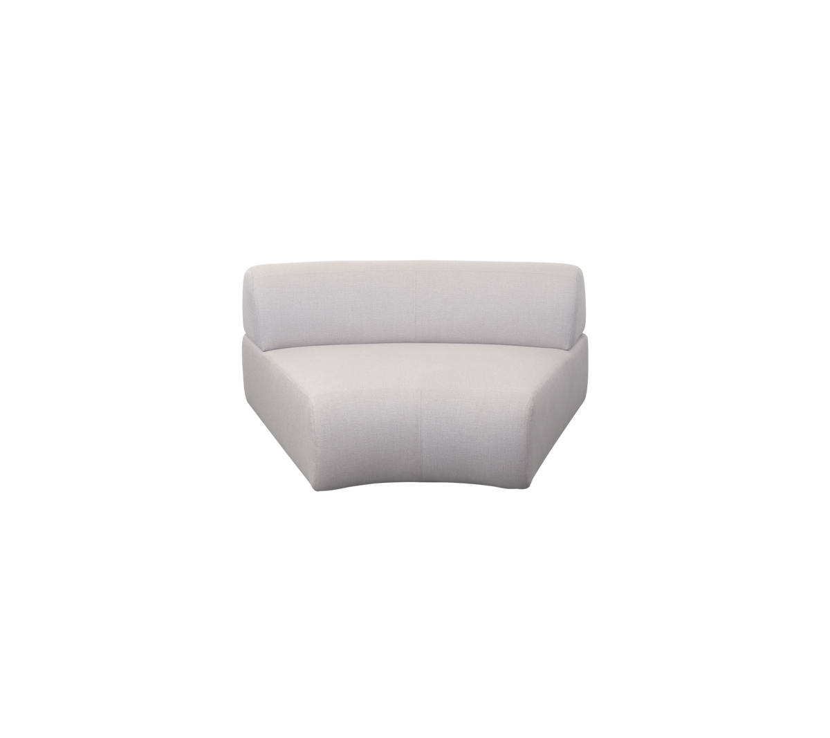 Un sofá curvo moderno y elegante en un tejido claro, diseñado para la comodidad y los espacios contemporáneos. Ideal para arreglos de asientos acogedores.