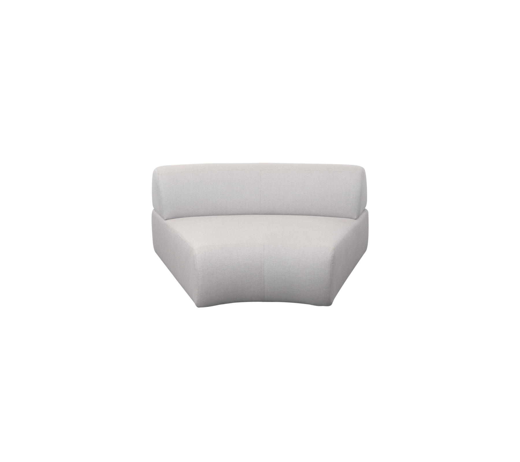 Un sofá curvo moderno y elegante en un tejido claro, diseñado para la comodidad y los espacios contemporáneos. Ideal para arreglos de asientos acogedores.