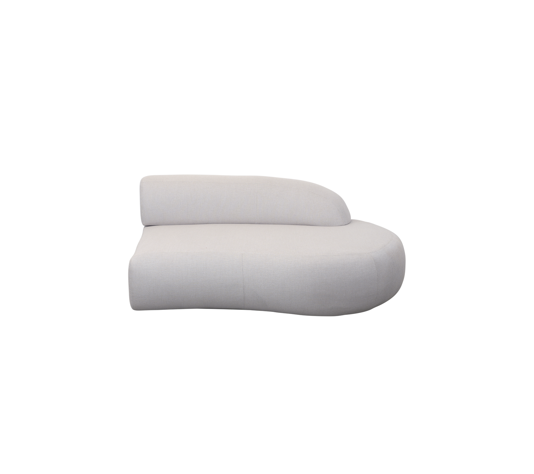 Sofá blanco curvado elegante con un diseño moderno, que presenta contornos suaves y una estética minimalista. Ideal para asientos con estilo.