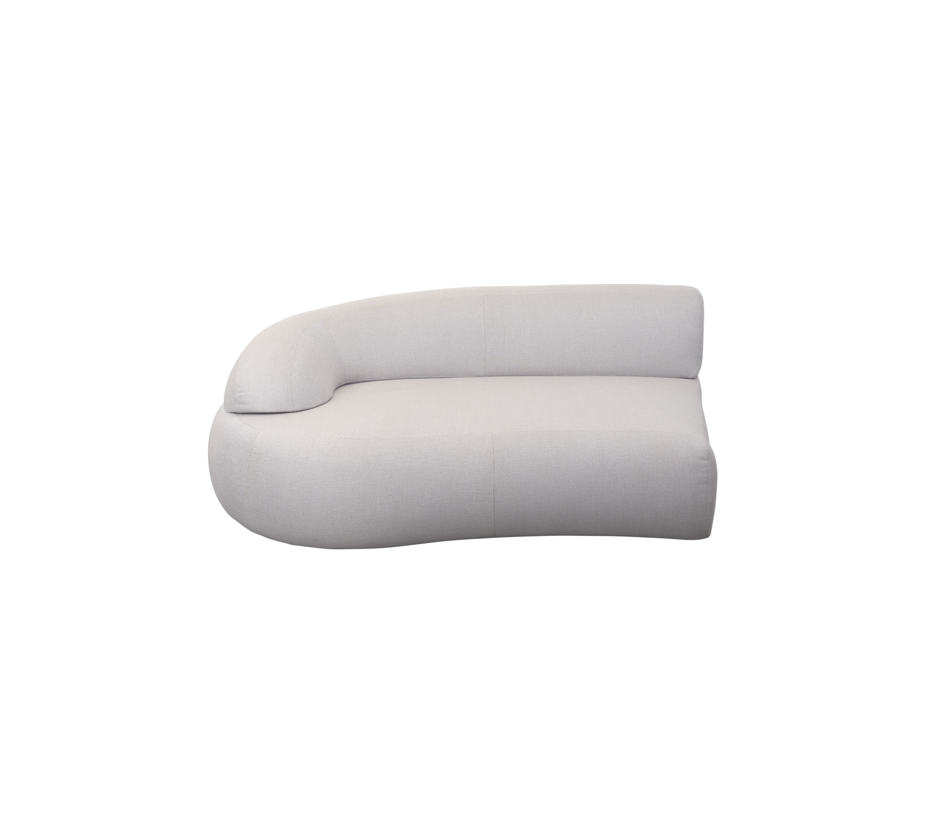 Sofá de salón curvado y moderno con un diseño minimalista y tela suave, que ofrece asientos cómodos. Ideal para espacios contemporáneos.