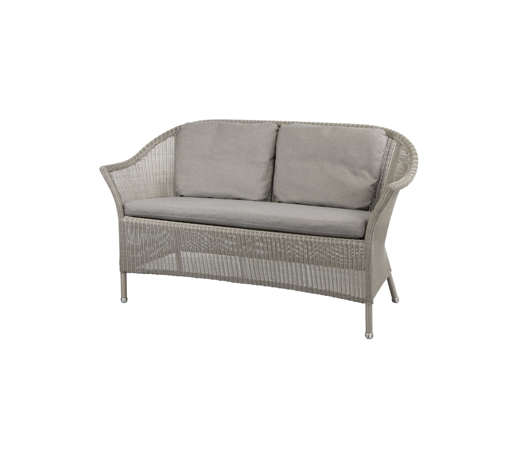 Sofá de dos plazas acogedor con cojines gris claro y diseño trenzado, perfecto para relajarse y sentarse con estilo.