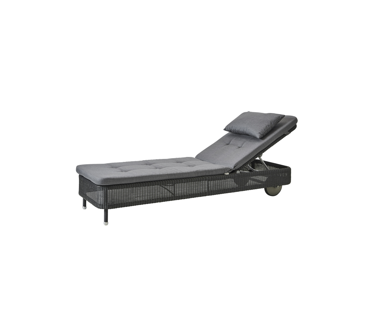 Sofá chaise ajustable con un suave cojín gris y una base texturizada, perfecto para relajarse en cualquier entorno.