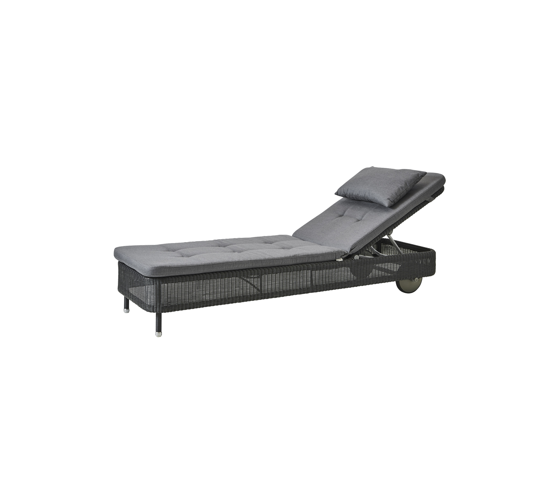 Sofá chaise ajustable con un suave cojín gris y una base texturizada, perfecto para relajarse en cualquier entorno.