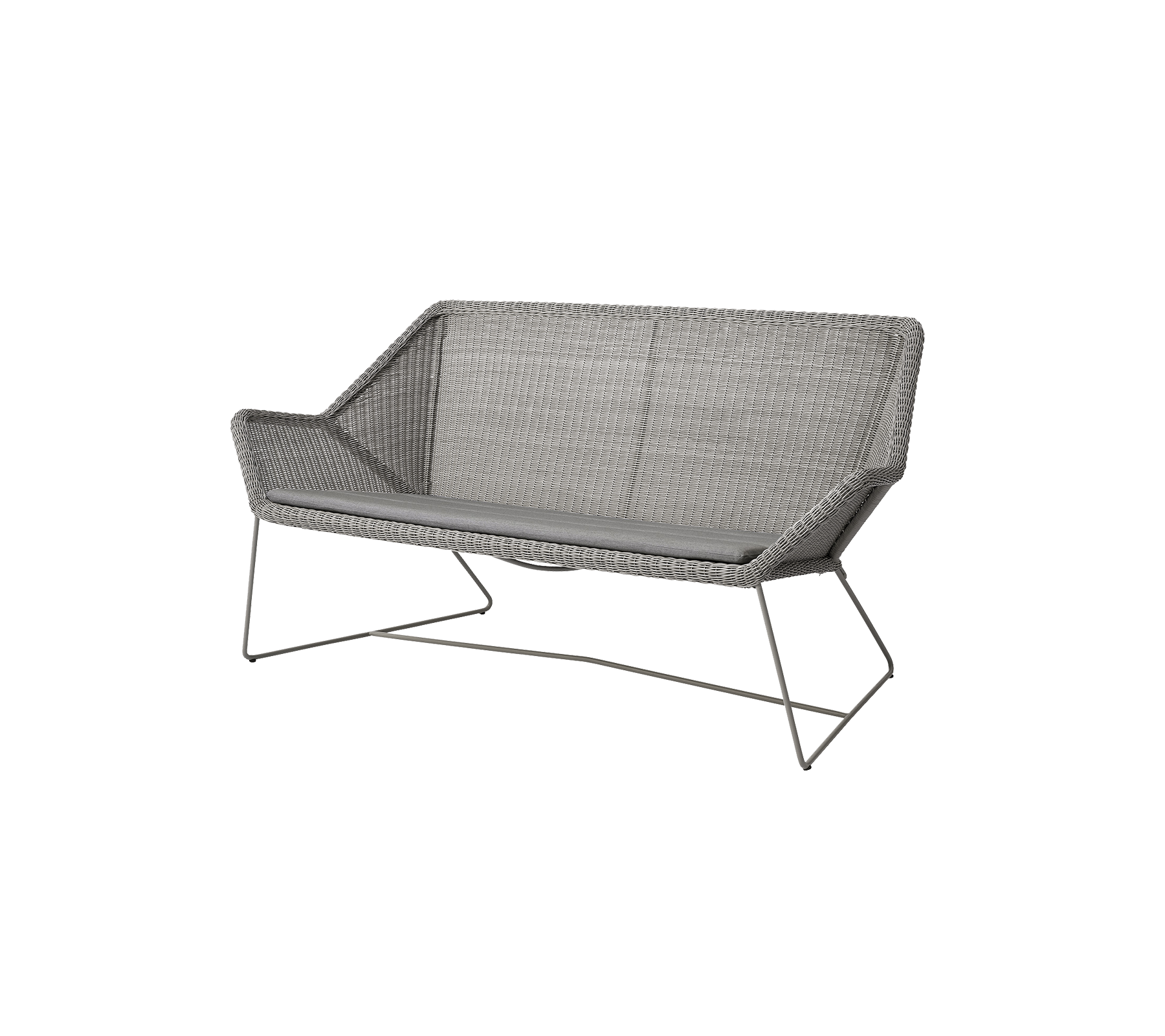 Sofá de dos plazas elegante con un diseño moderno que presenta una textura tejida y patas de metal esbeltas, perfecto para la relajación y el atractivo estético.