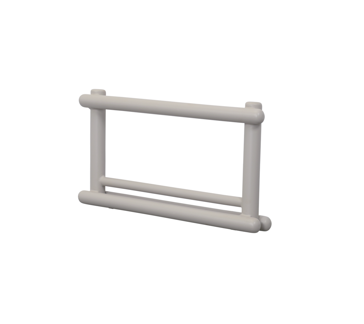 Un reposabrazos rectangular simple con dos barras horizontales, diseñado para diversas aplicaciones. Ligero y de color neutro.