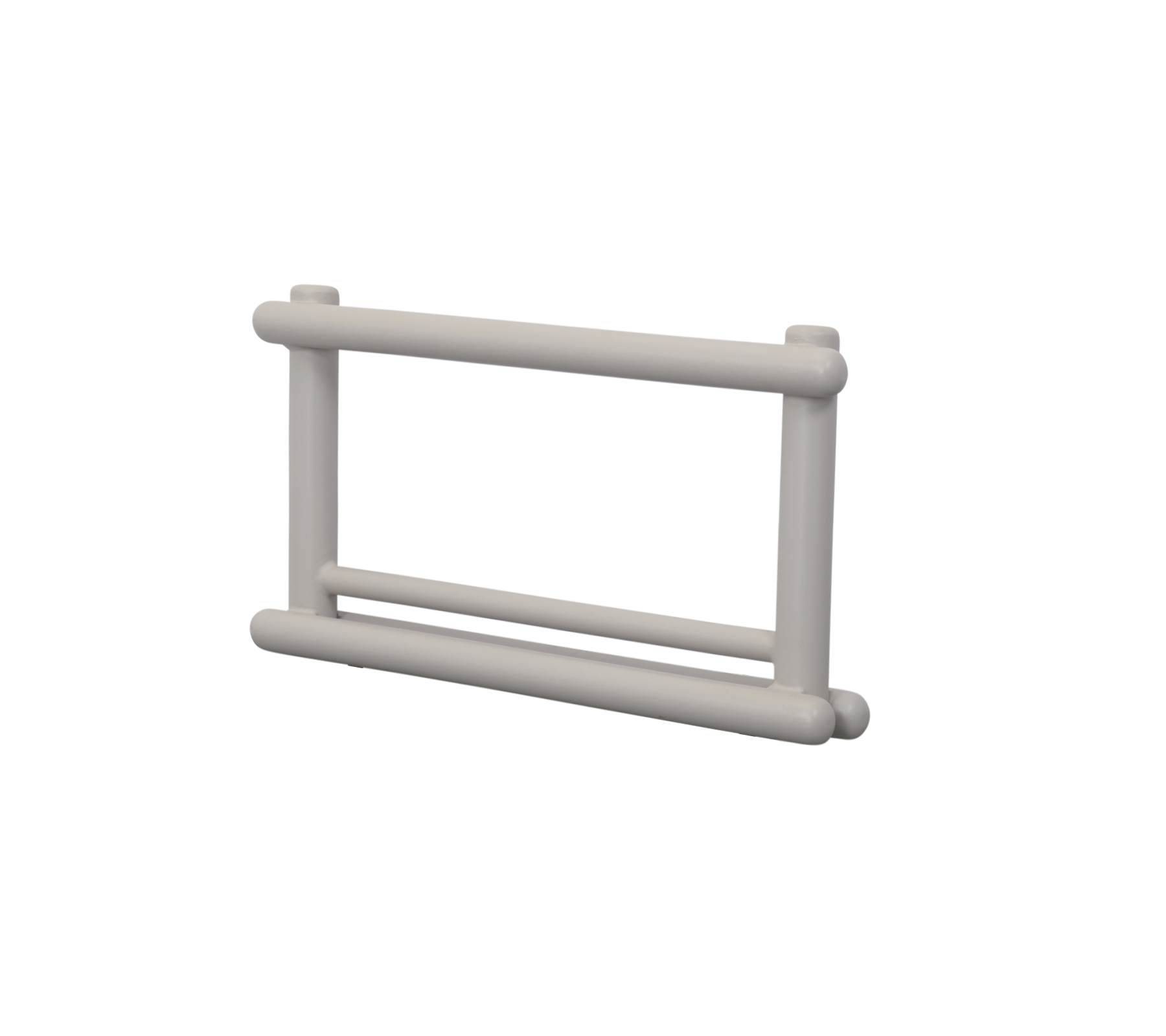 Un reposabrazos rectangular simple con dos barras horizontales, diseñado para diversas aplicaciones. Ligero y de color neutro.