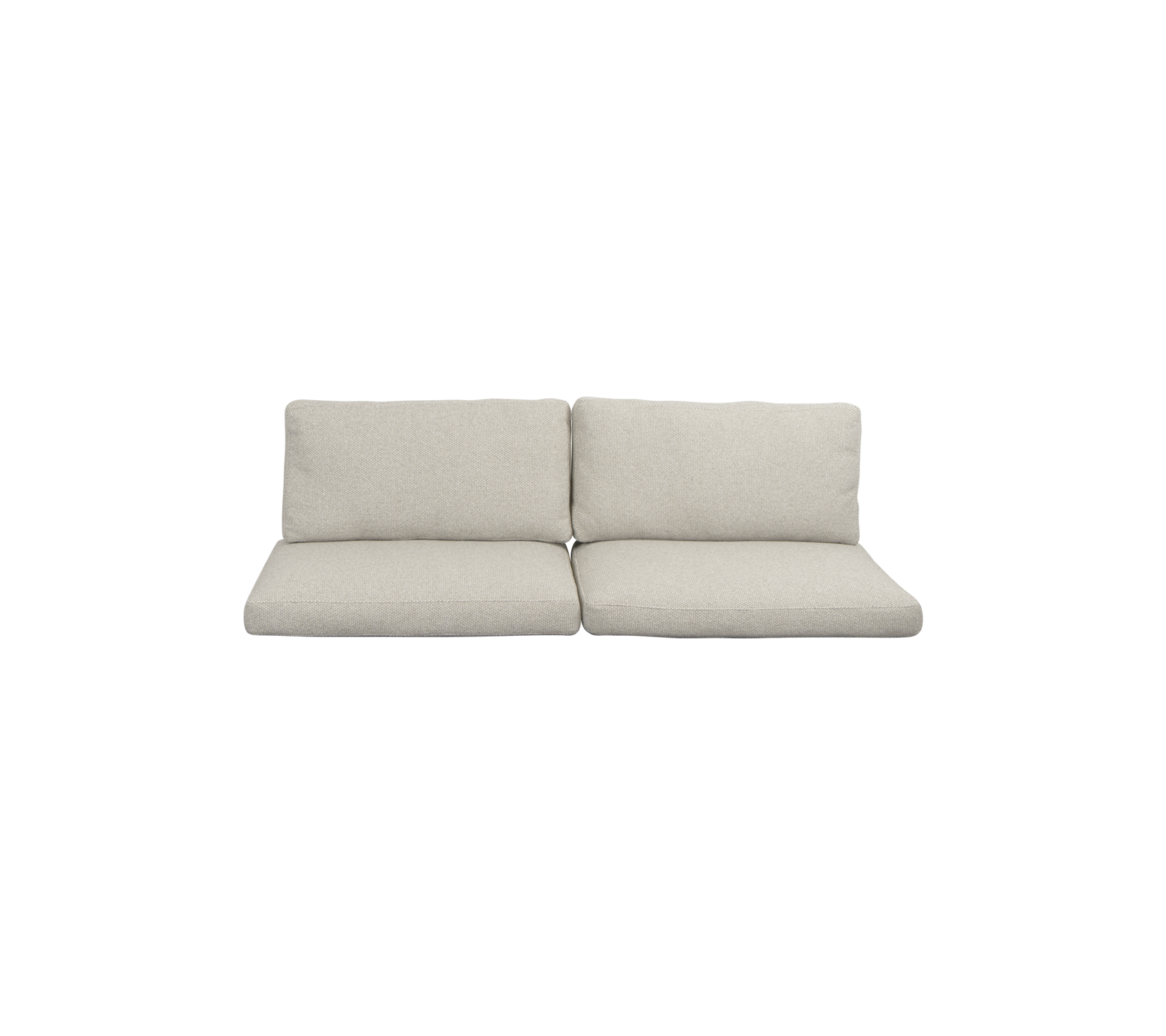 Sofá de dos plazas en gris claro con cojines suaves, que ofrece un diseño minimalista adecuado para varios estilos de decoración.