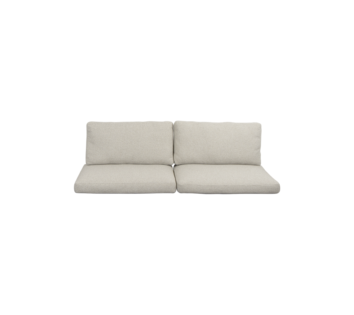 Sofá de dos plazas en gris claro con cojines suaves, que ofrece un diseño minimalista adecuado para varios estilos de decoración.