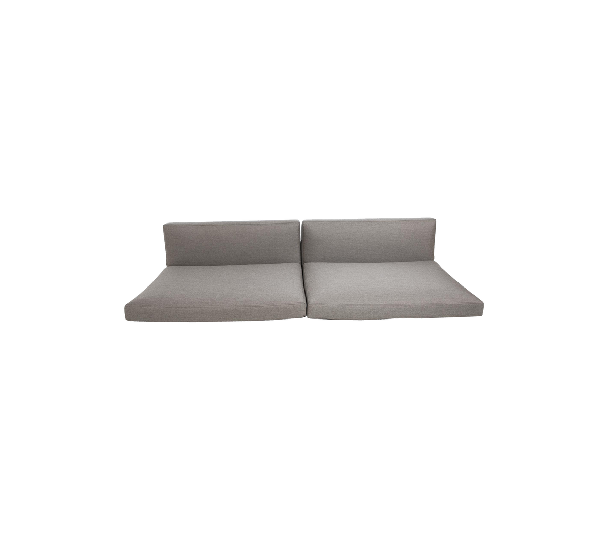 Sofá modular gris claro dividido en dos secciones, con un diseño minimalista de líneas limpias y una estética contemporánea.