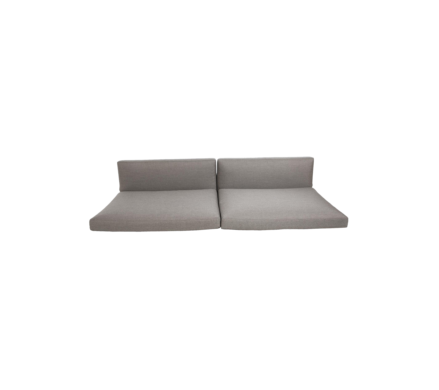 Sofá modular gris claro dividido en dos secciones, con un diseño minimalista de líneas limpias y una estética contemporánea.