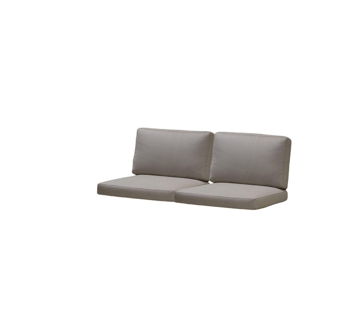 Sofá de dos piezas con asientos y respaldo acolchados en un color gris neutro, diseñado para la comodidad y el estilo.