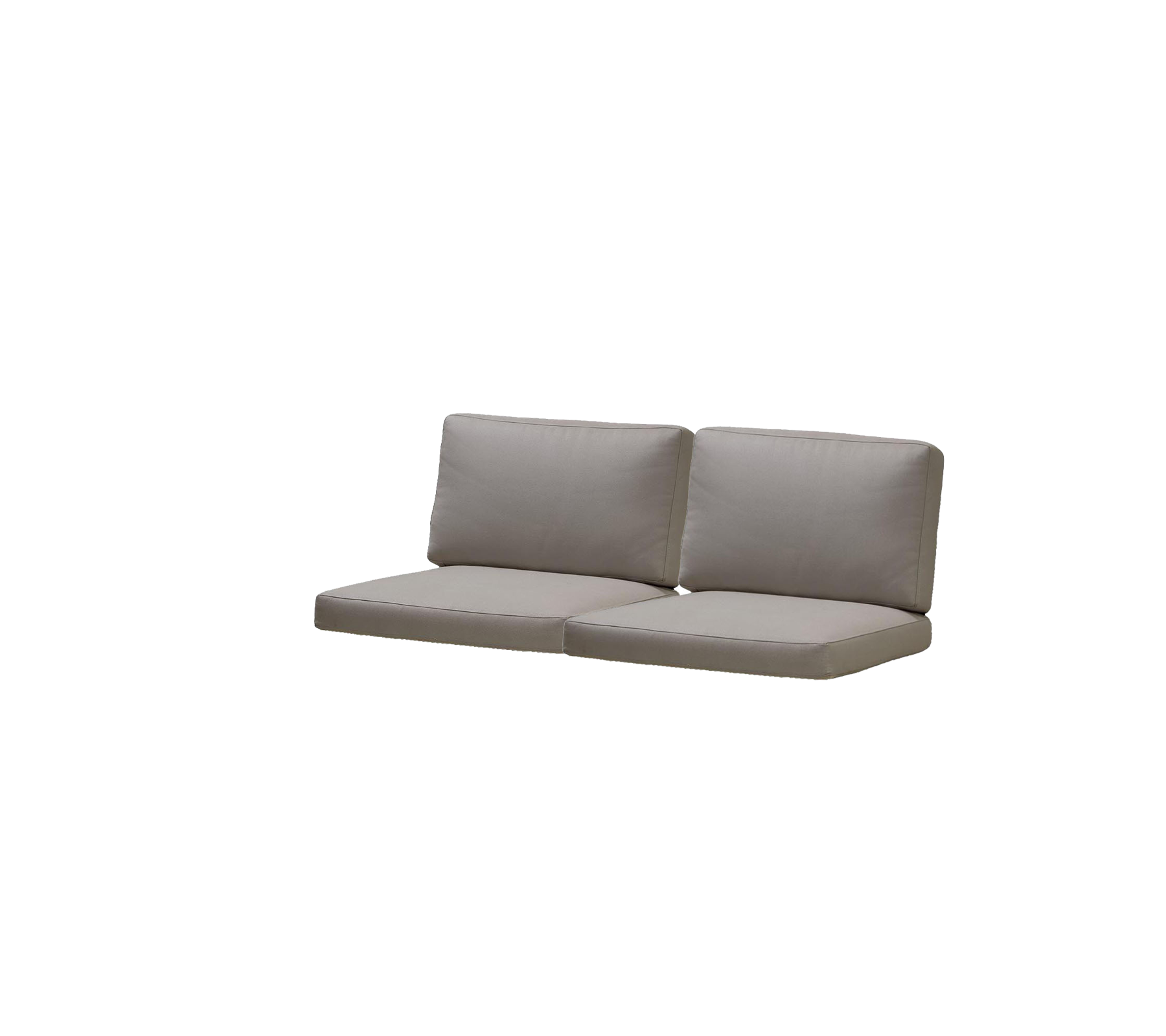 Sofá de dos piezas con asientos y respaldo acolchados en un color gris neutro, diseñado para la comodidad y el estilo.