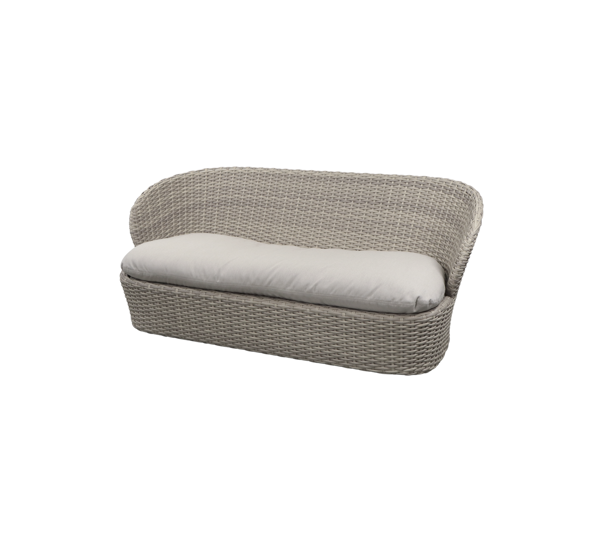 Sofá de dos plazas tejido con un cojín suave, que presenta un diseño moderno y un color neutro. Ideal para la relajación y la comodidad.