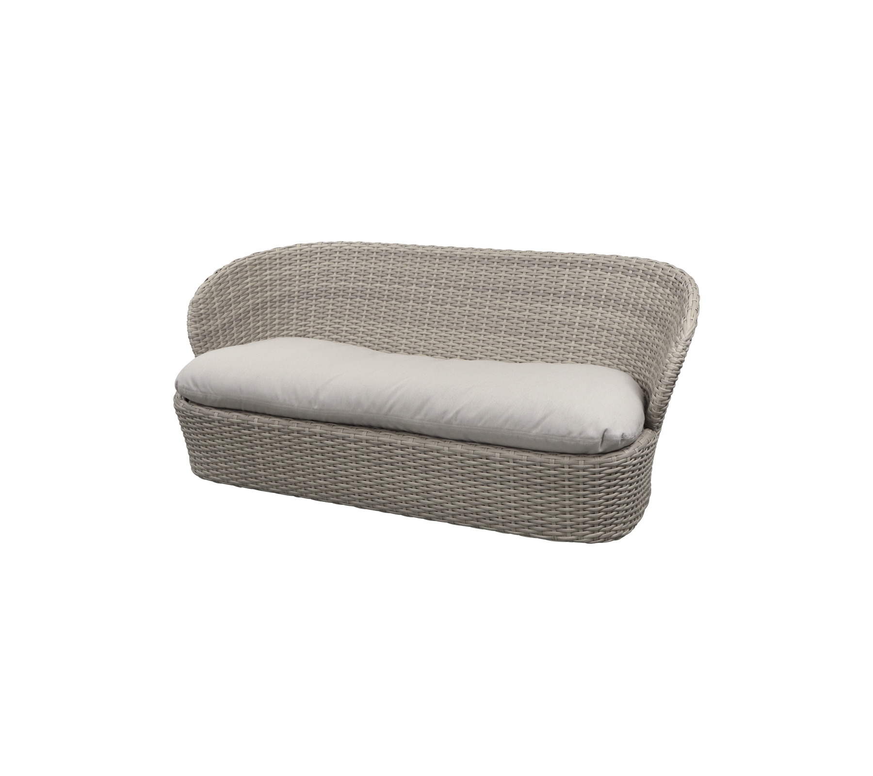 Sofá de dos plazas tejido con un cojín suave, que presenta un diseño moderno y un color neutro. Ideal para la relajación y la comodidad.