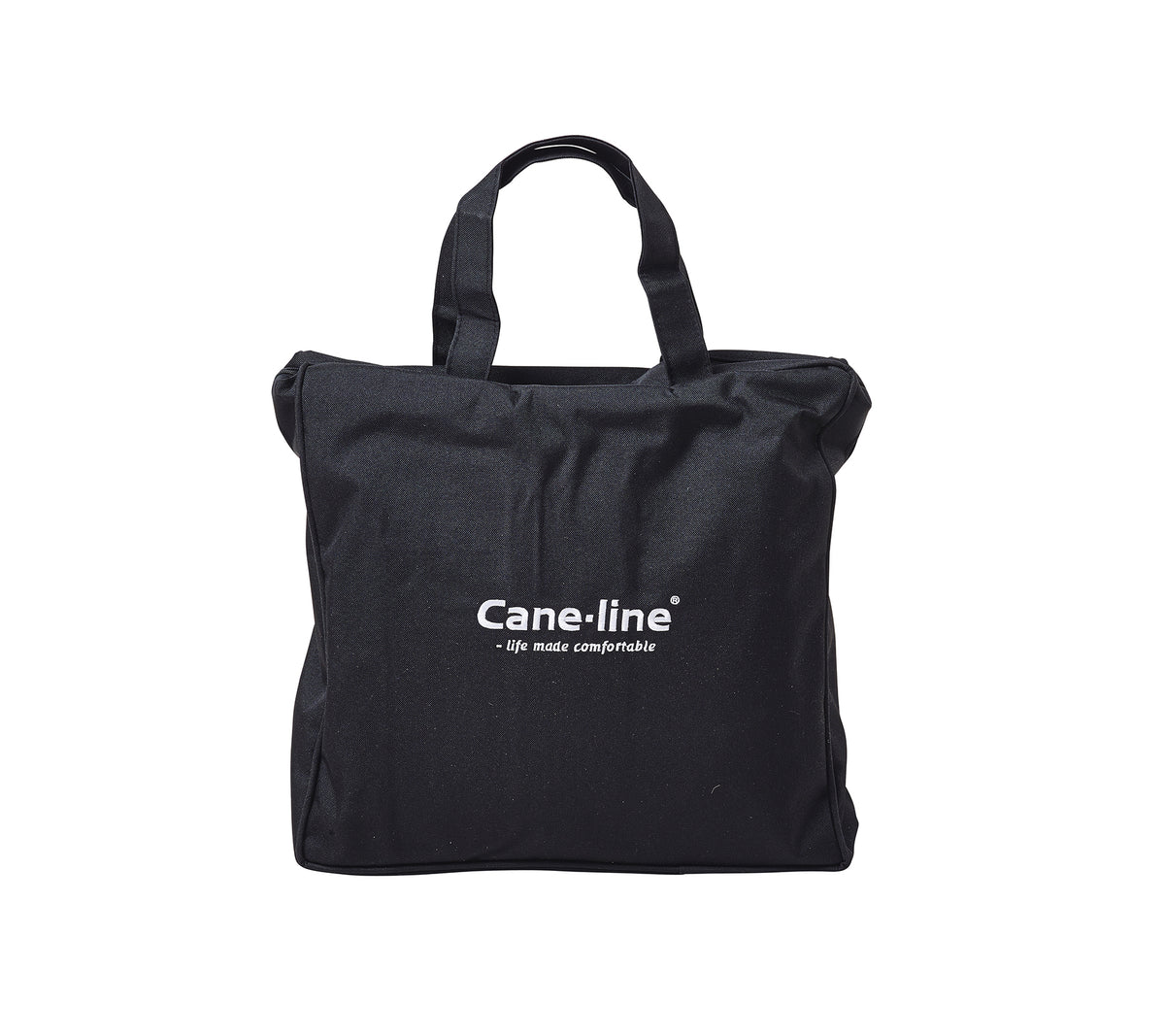 Bolso de tote negro con el logo de Cane-line en blanco. Adecuado para diversos propósitos, combinando estilo y funcionalidad.