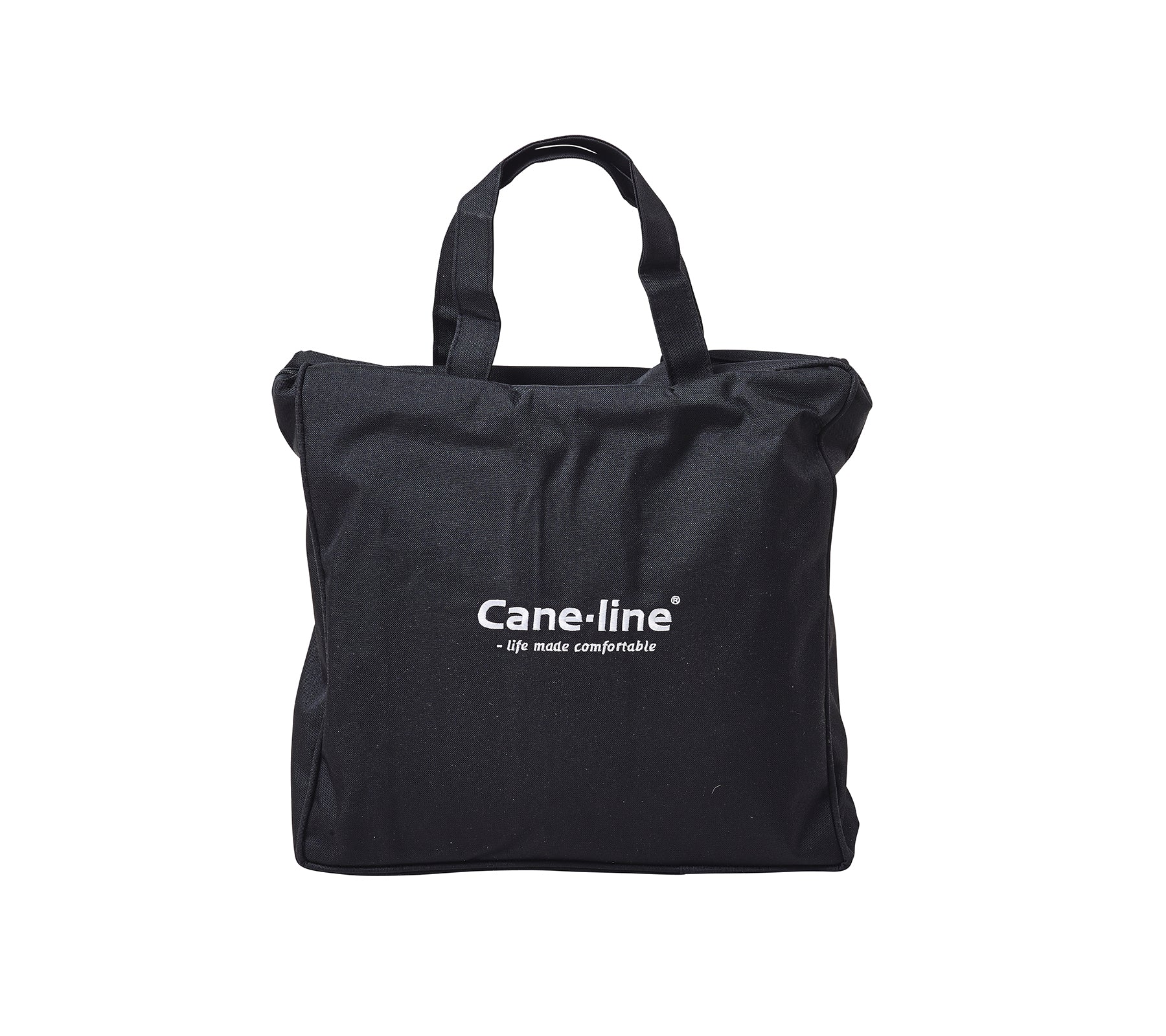 Bolso de tote negro con el logo de Cane-line en blanco. Adecuado para diversos propósitos, combinando estilo y funcionalidad.