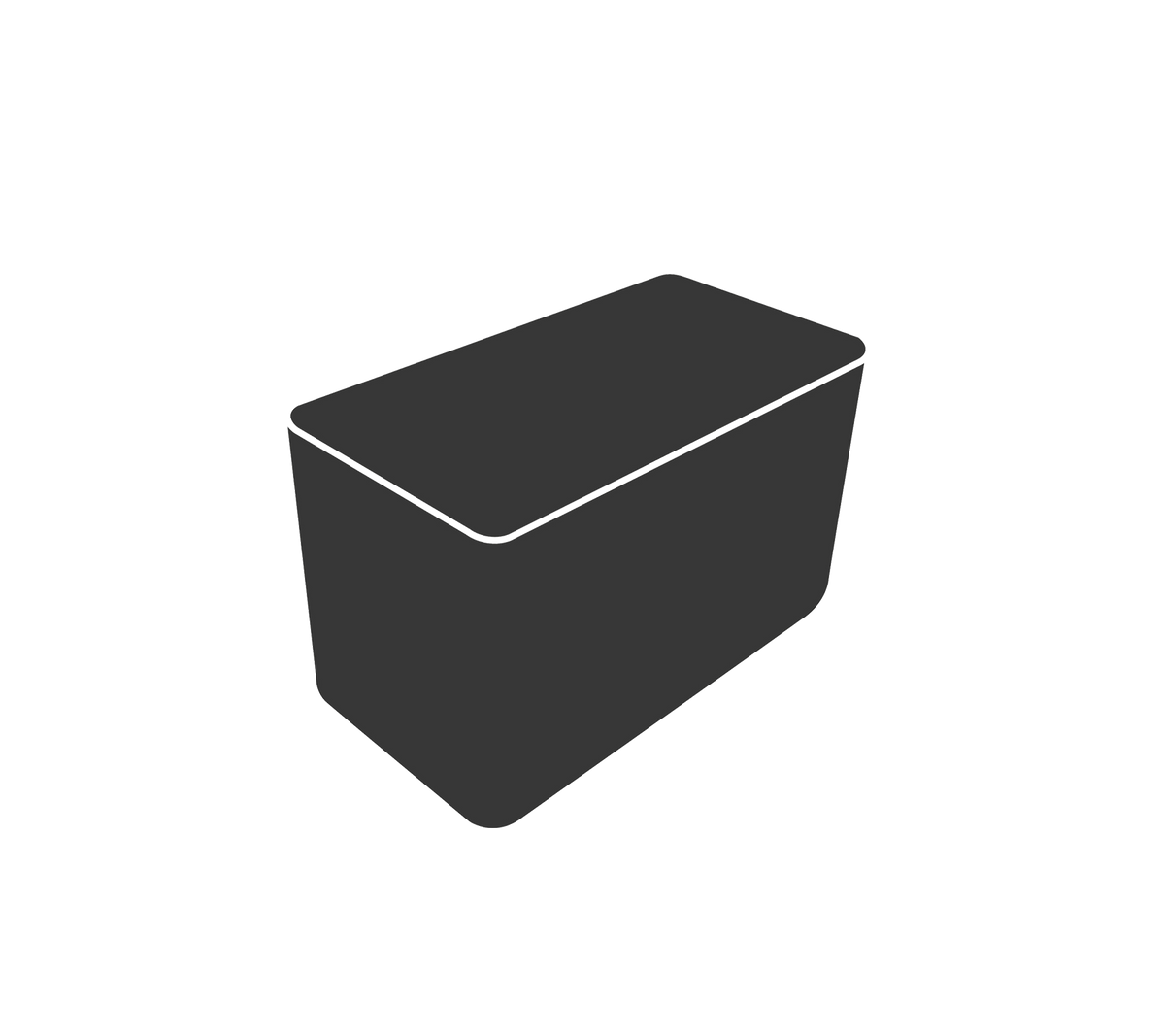 Un contenedor de almacenamiento rectangular oscuro con una tapa plana, diseñado para organizar y almacenar varios artículos.
