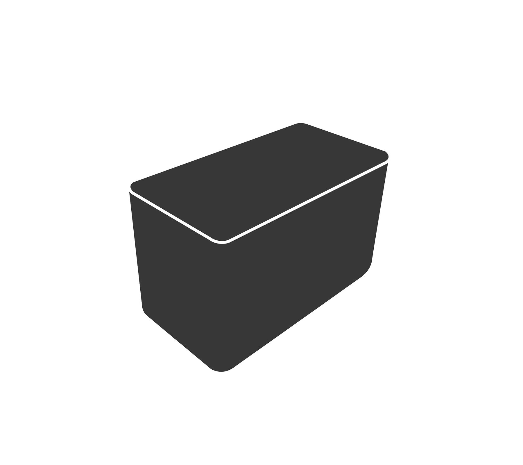 Un contenedor de almacenamiento rectangular oscuro con una tapa plana, diseñado para organizar y almacenar varios artículos.