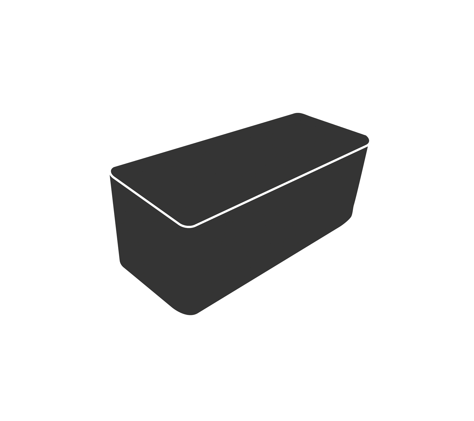 Contenedor rectangular con una superficie lisa y una tapa plana, diseñado para un almacenamiento versátil.