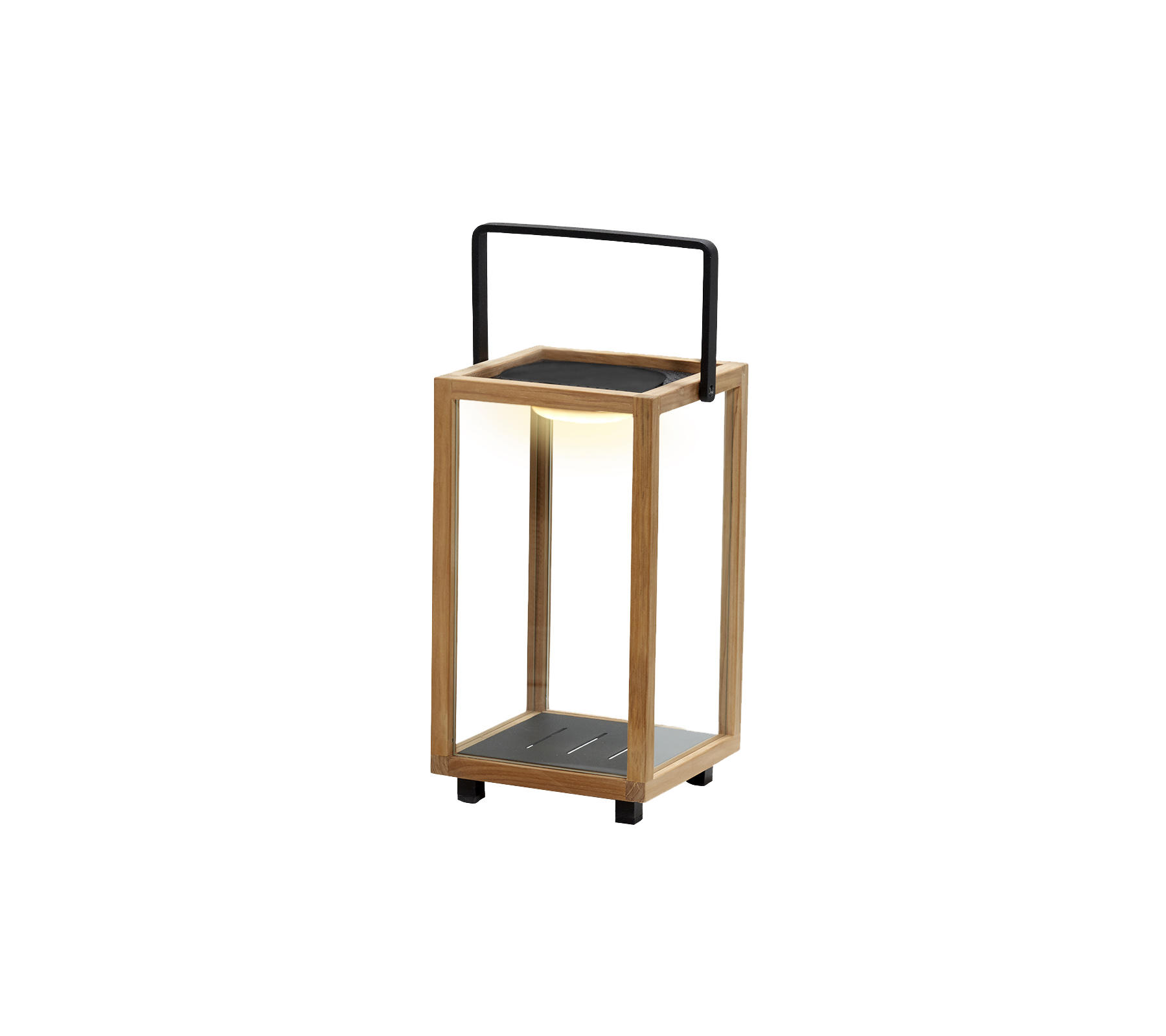 Una lámpara elegante de madera y metal, con una luz LED integrada en el diseño, perfecta para añadir ambiente.