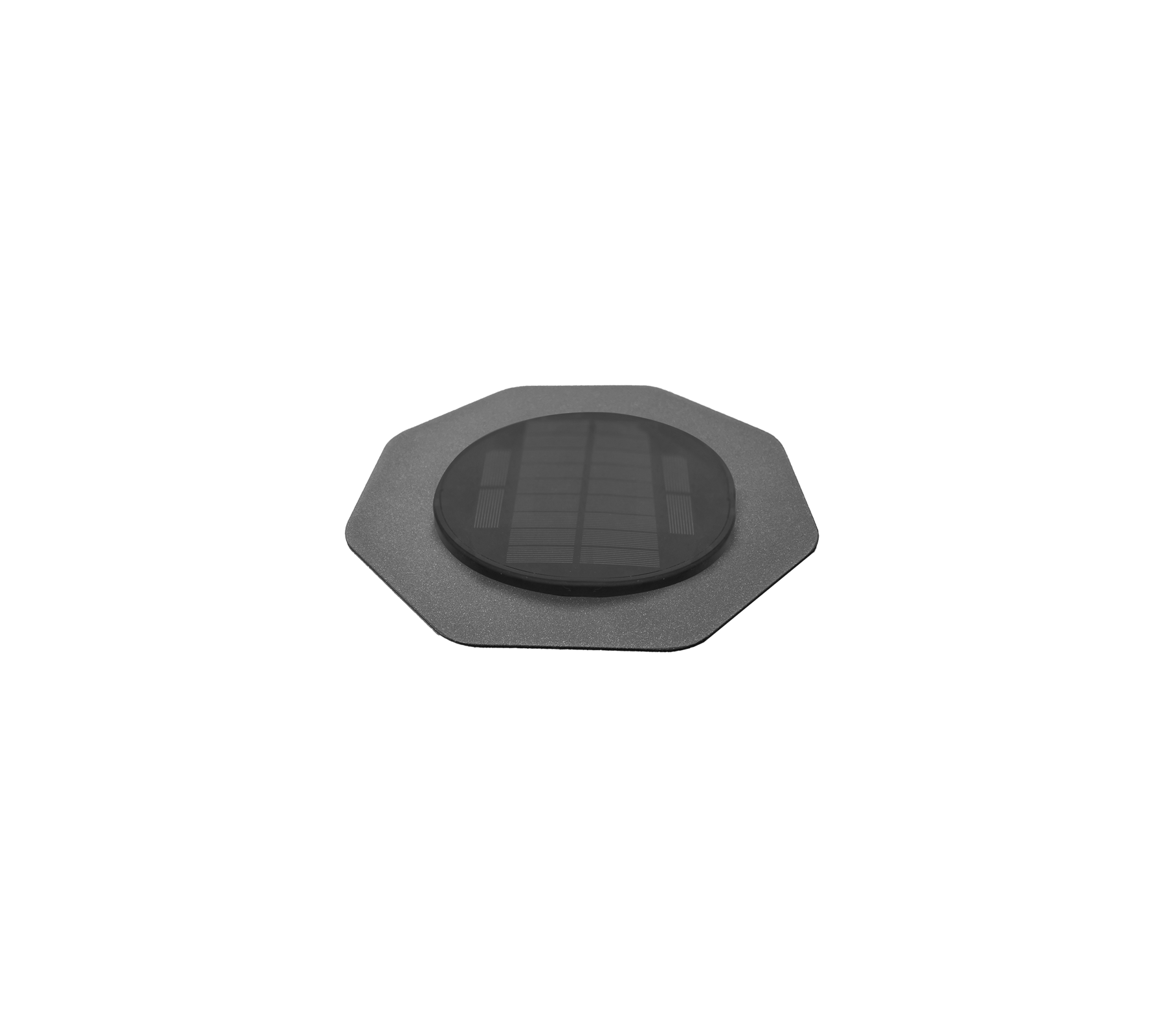 Luz LED octagonal alimentada por energía solar con un acabado negro elegante, diseñada para soluciones de iluminación exterior eficientes.