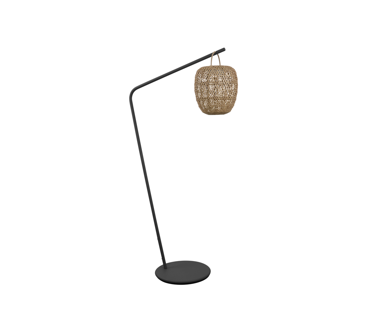 Una lámpara de suelo elegante con un diseño curvado y una pantalla tejida, perfecta para añadir un toque moderno a tu espacio.