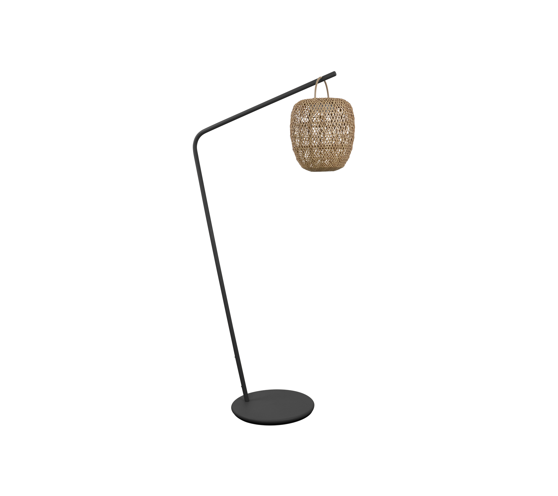 Una lámpara de suelo elegante con un diseño curvado y una pantalla tejida, perfecta para añadir un toque moderno a tu espacio.