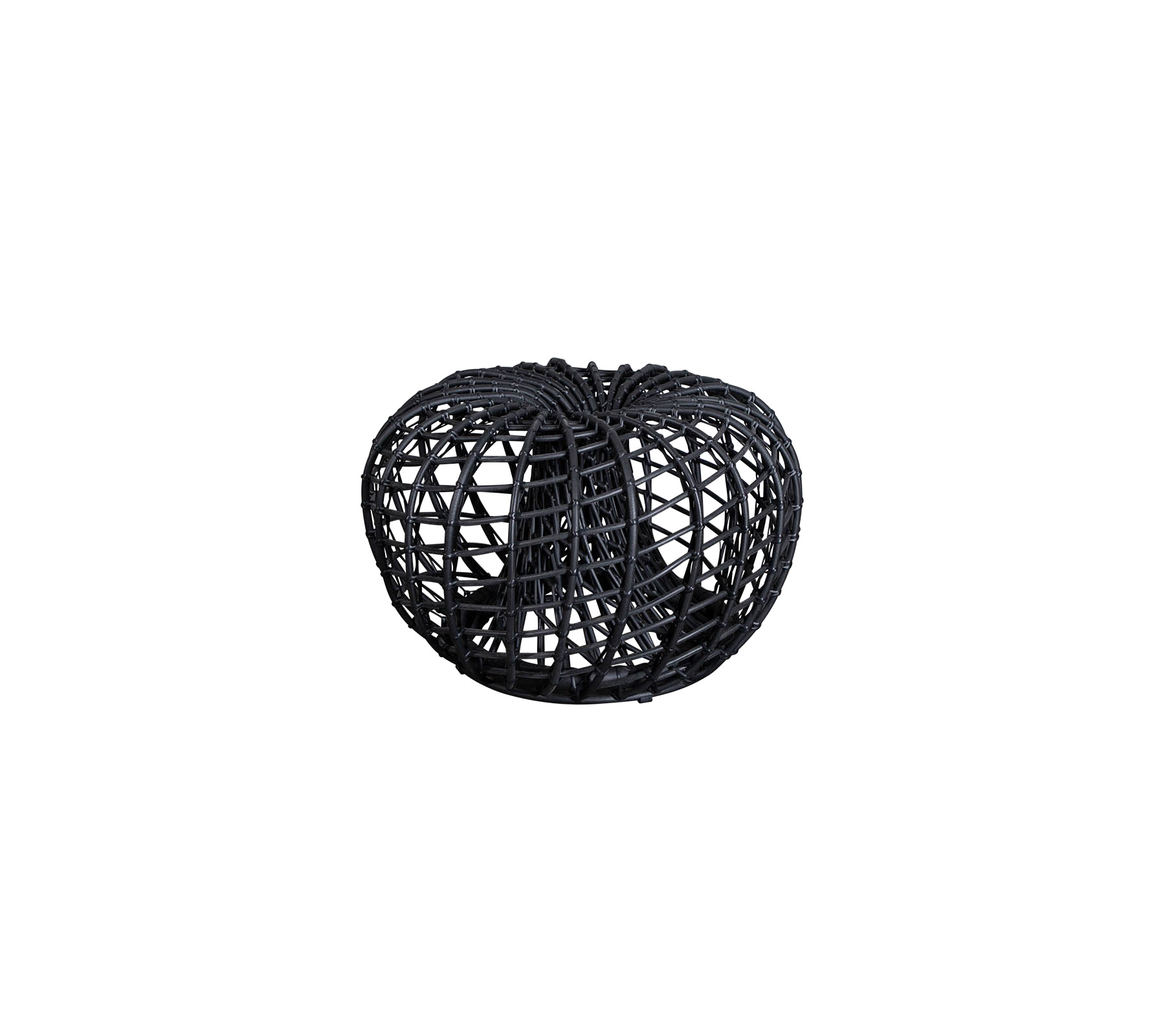 Cesta decorativa negra trenzada con un diseño redondo y abierto, perfecta para almacenar objetos o mejorar la decoración.
