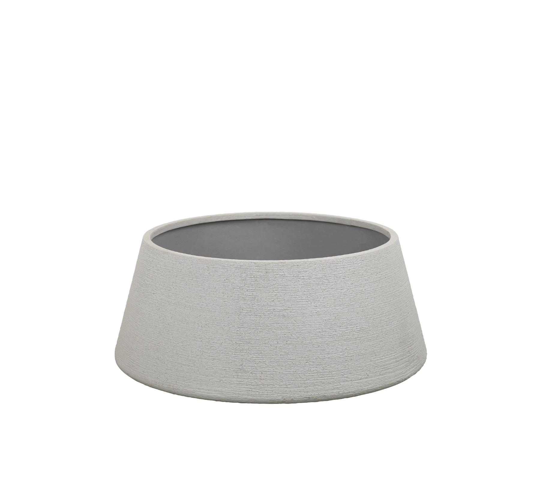 Cuenco gris con un exterior texturizado y un interior oscuro.