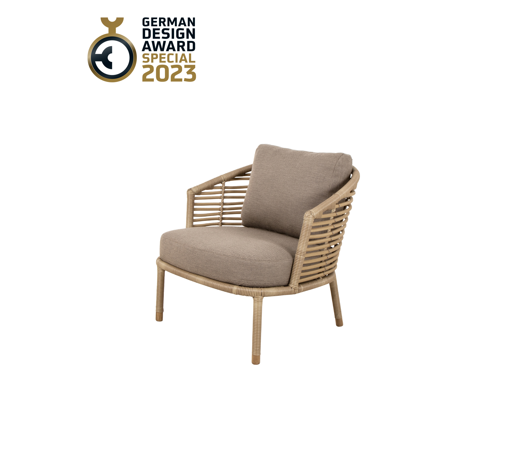 Silla elegante con un diseño entrelazado y un cojín mullido, galardonada con el German Design Award 2023.
