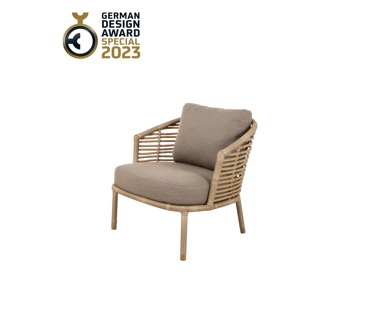 Silla elegante con un diseño entrelazado y un cojín mullido, galardonada con el German Design Award 2023.