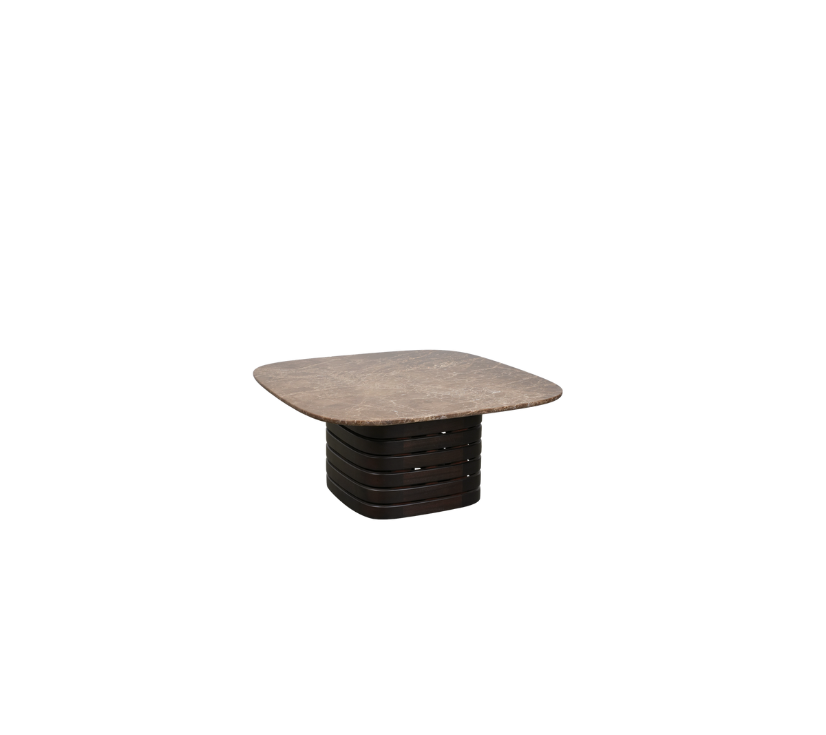 Mesa marrón oscuro con un diseño minimalista y una parte superior cuadrada.