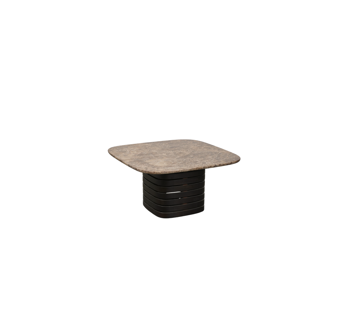 Mesa marrón oscuro con una tapa Emperador en un diseño sencillo.