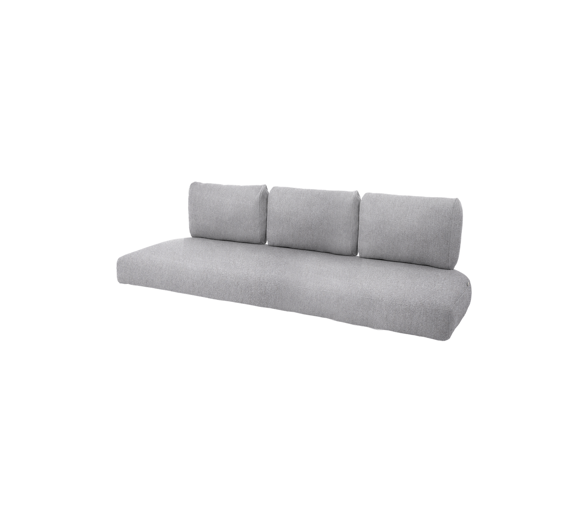 Sofá gris contemporáneo con tres cojines traseros suaves, que ofrece un diseño elegante y minimalista para una decoración moderna.