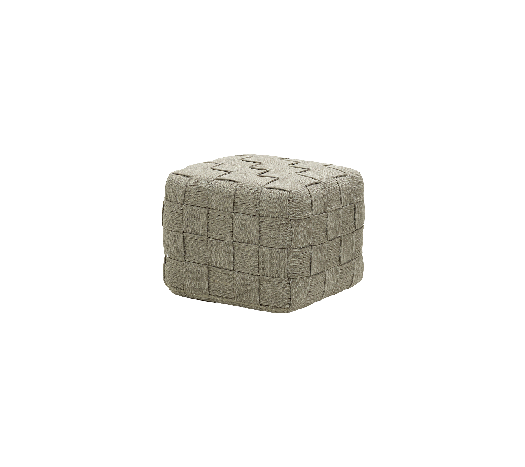 Un puff cuadrado y texturizado con un patrón tejido en un color neutro, adecuado para varios estilos de decoración.