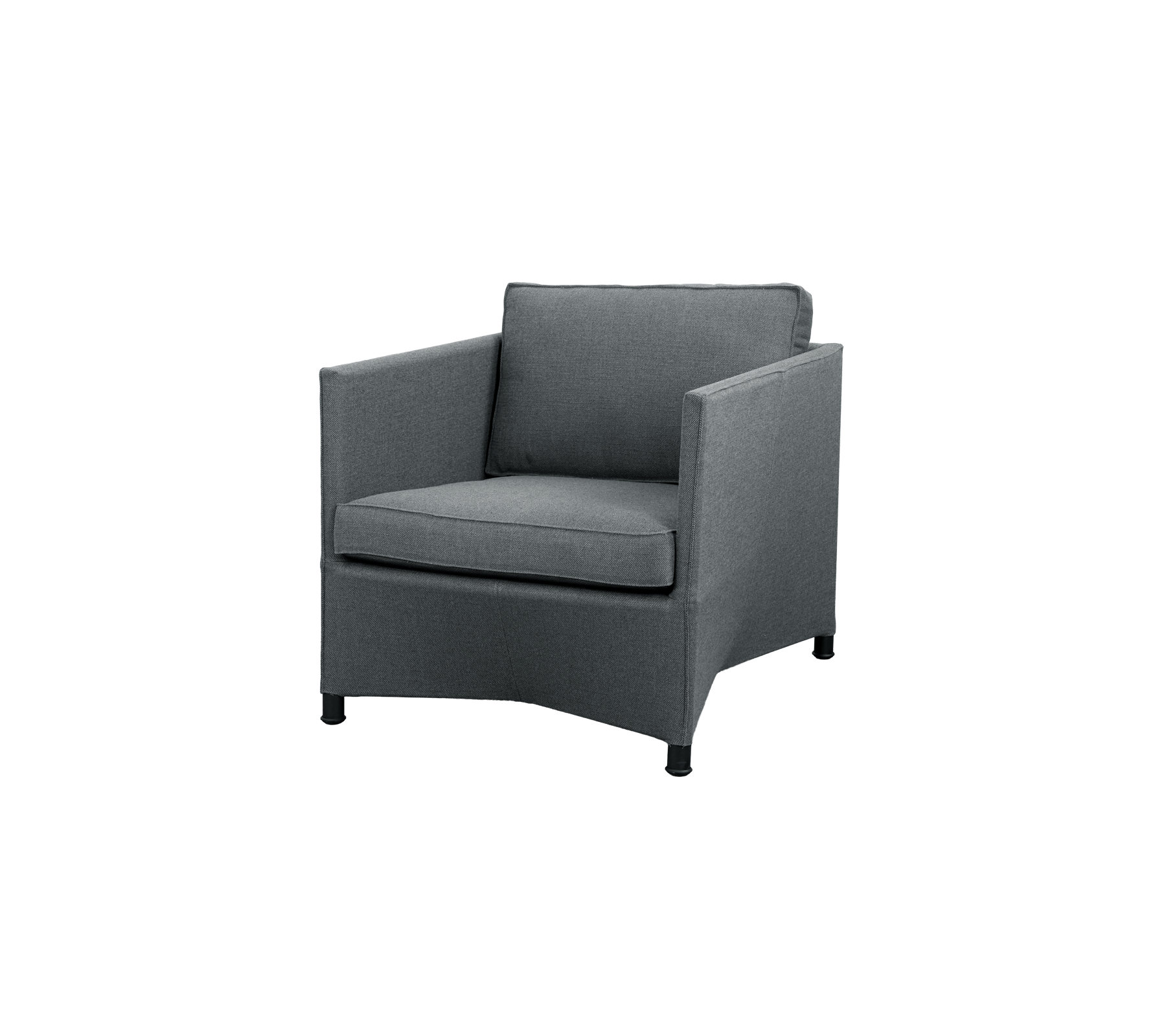 Silla gris moderna con líneas limpias y un diseño simple.