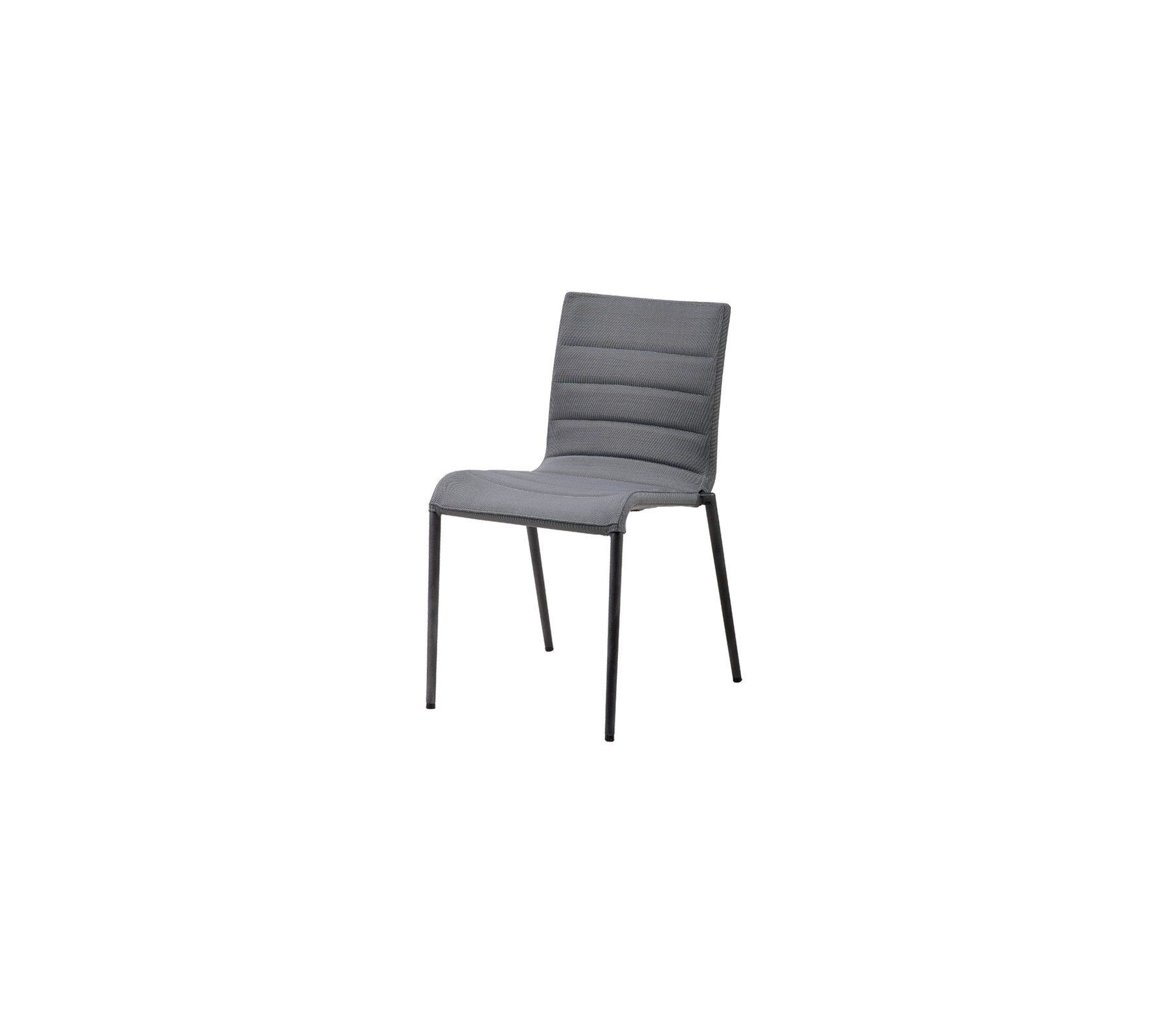 Silla moderna gris con diseño minimalista, que cuenta con un asiento y respaldo acolchados para mayor comodidad.