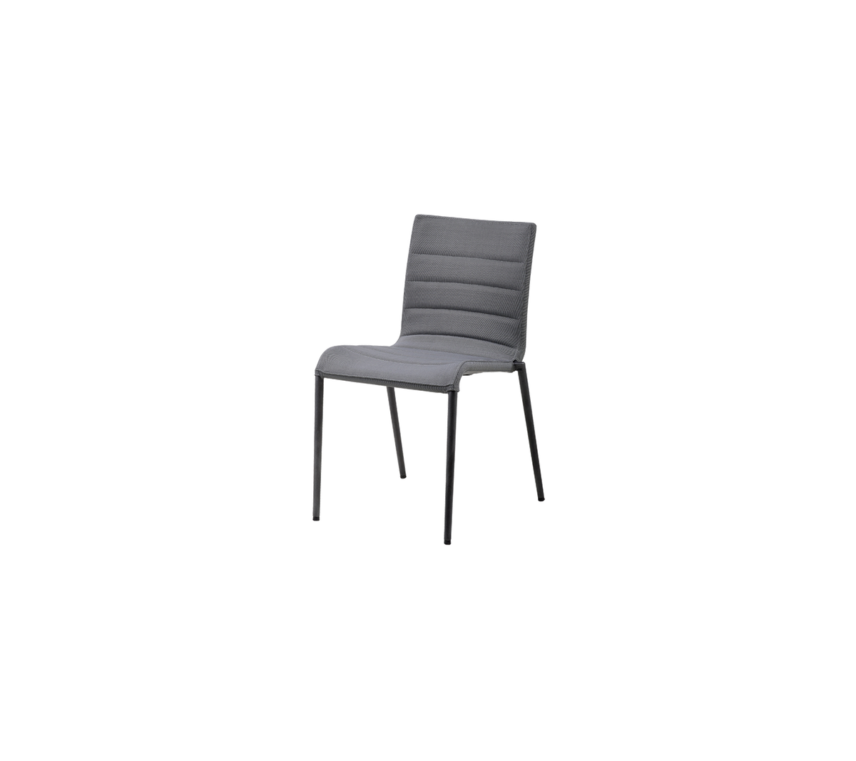 Silla moderna gris con diseño minimalista, que cuenta con un asiento y respaldo acolchados para mayor comodidad.