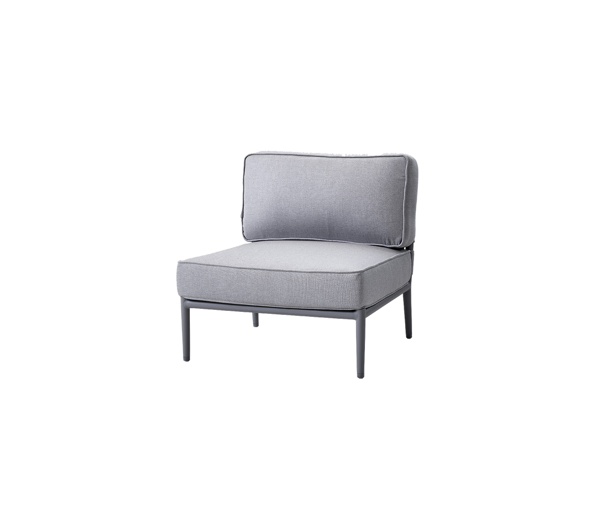 Silla gris elegante con un diseño sencillo, que cuenta con un asiento y respaldo acolchados para mayor comodidad. Ideal para arreglos de asientos modernos.