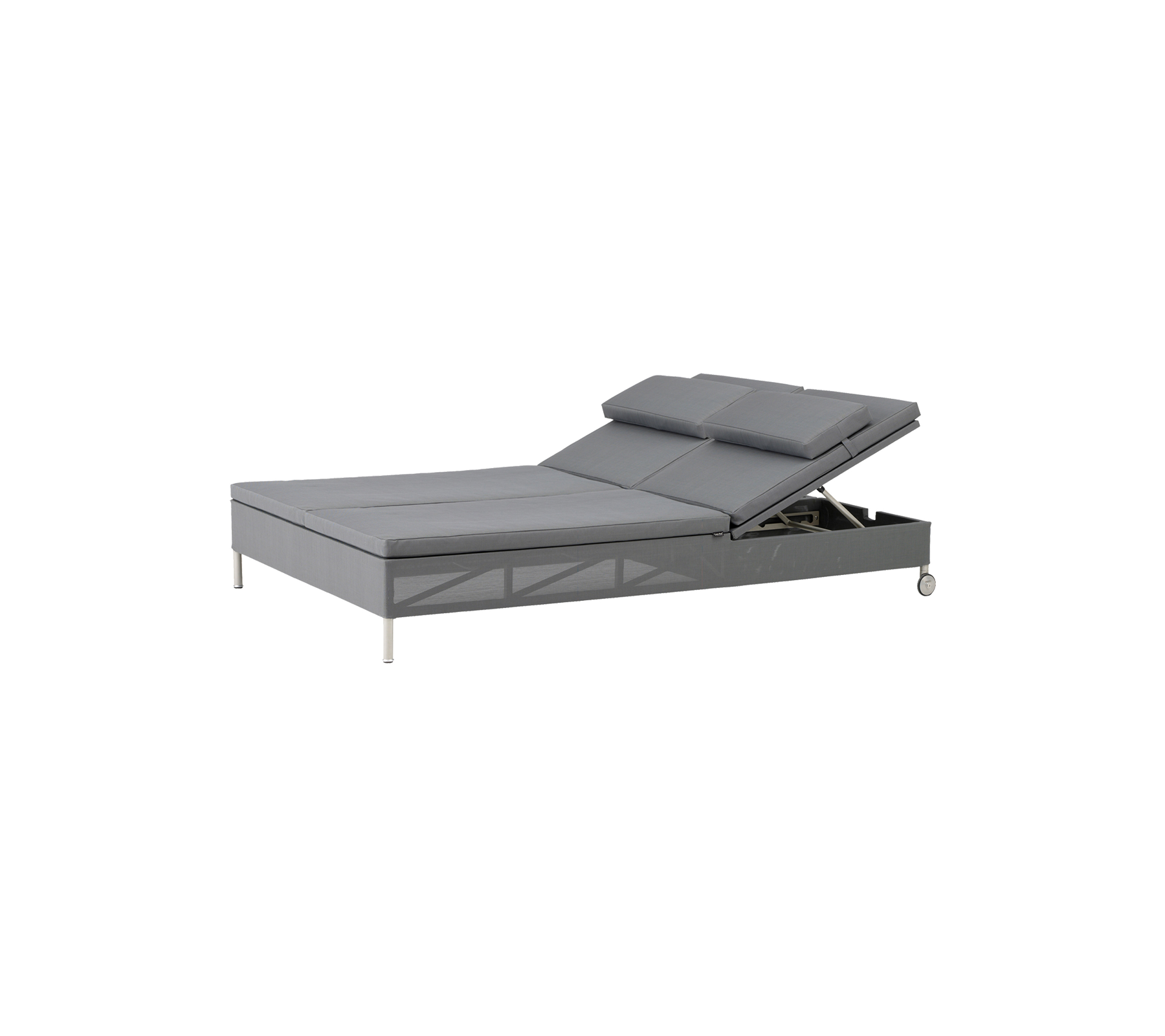 Estructura de cama ajustable con un diseño gris elegante, que presenta dos secciones de cabeza elevadas para una comodidad y soporte personalizados.