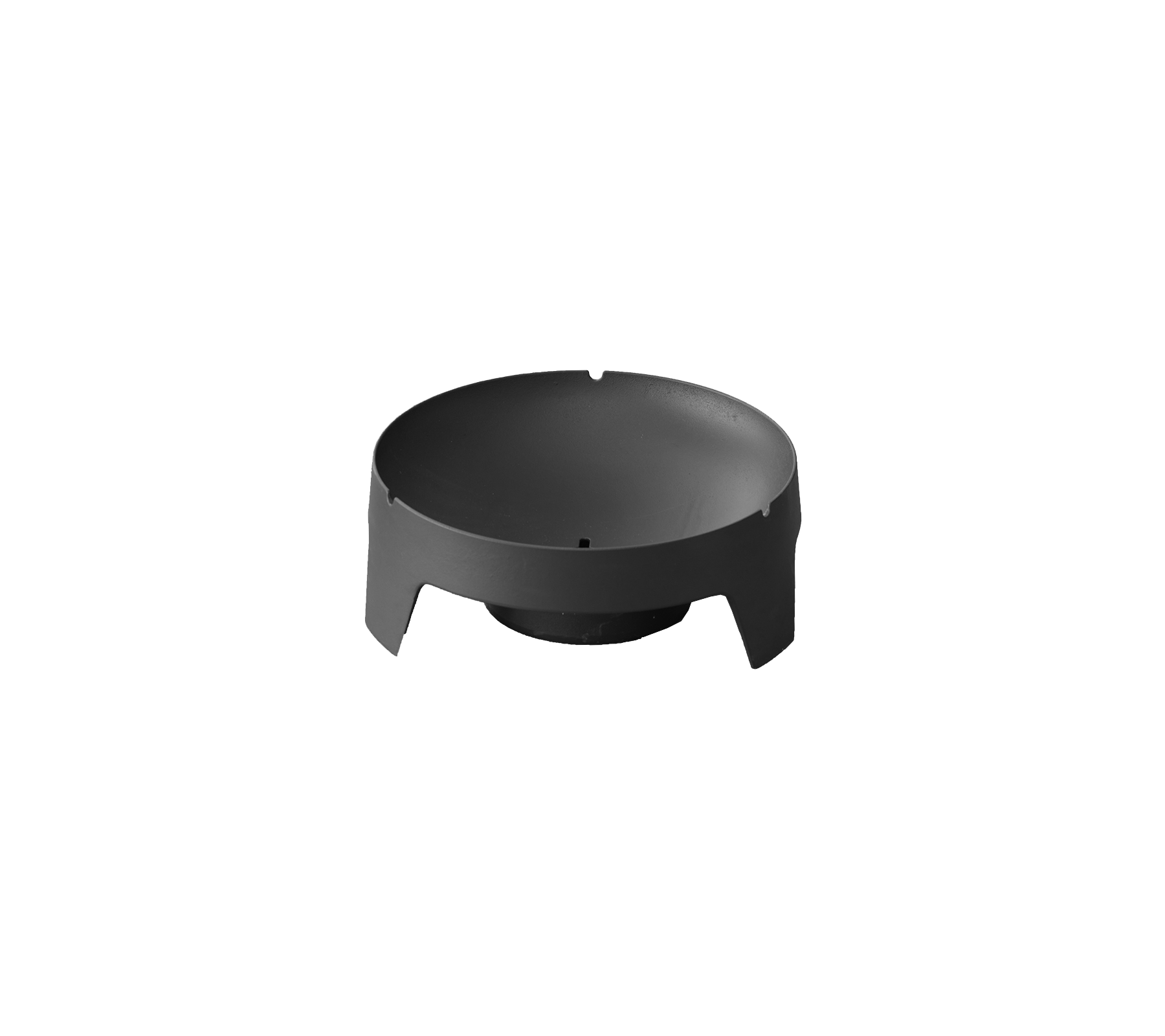 Base circular negra con estilo, con una superficie lisa y bordes dentados, diseñada para estabilidad y soporte.