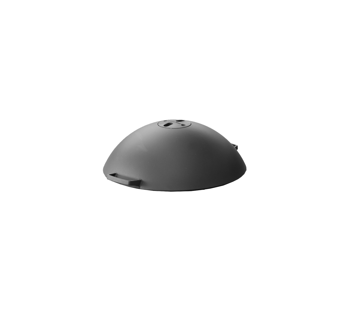 Parte de accesorio en forma de dome gris con una superficie lisa y una abertura central, diseñada para una aplicación o dispositivo específico.
