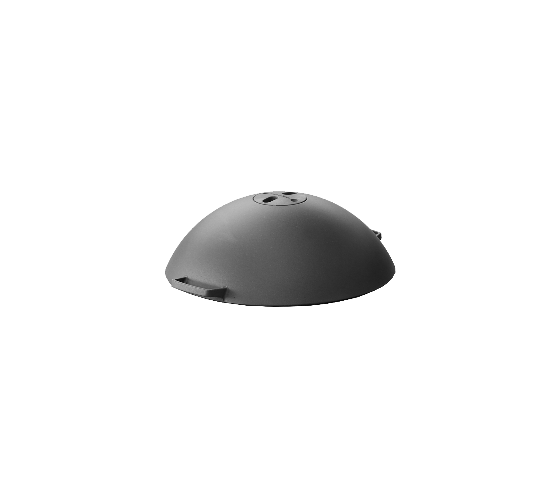 Parte de accesorio en forma de dome gris con una superficie lisa y una abertura central, diseñada para una aplicación o dispositivo específico.